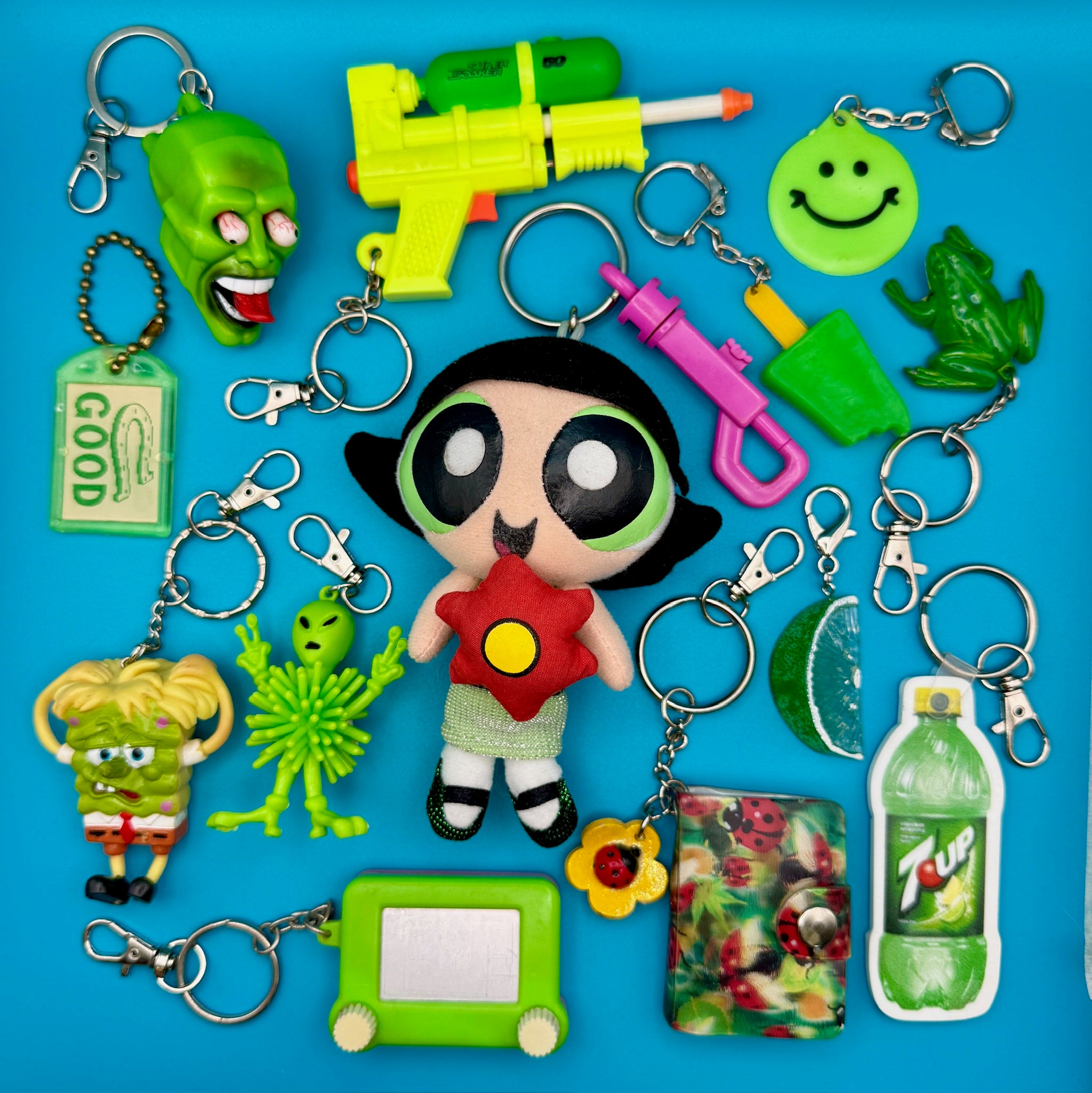 1960s-  s &   s: Green Collection -  vintage keychain vintage charms for bag nostalgia vintage keychains y2k collectible - Bag Crap