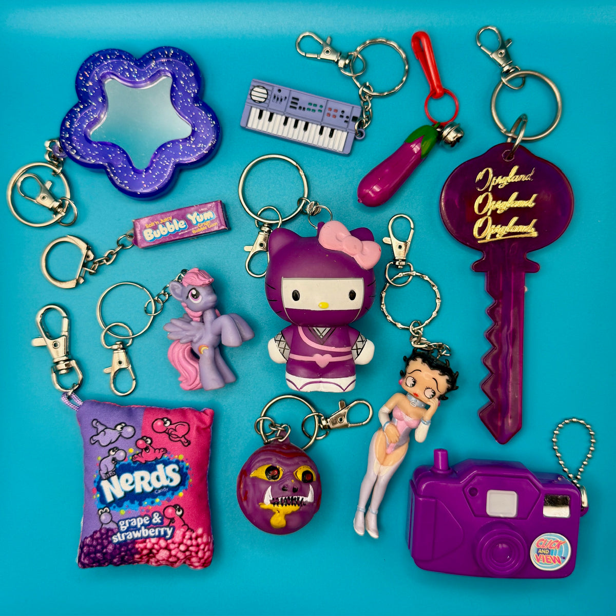 1960s-  s &   s: Purple Collection - hello kitty sanrio japan kawaii rare vintage keychain vintage charms for bag nostalgia vintage keychains y2k collectible - Bag Crap