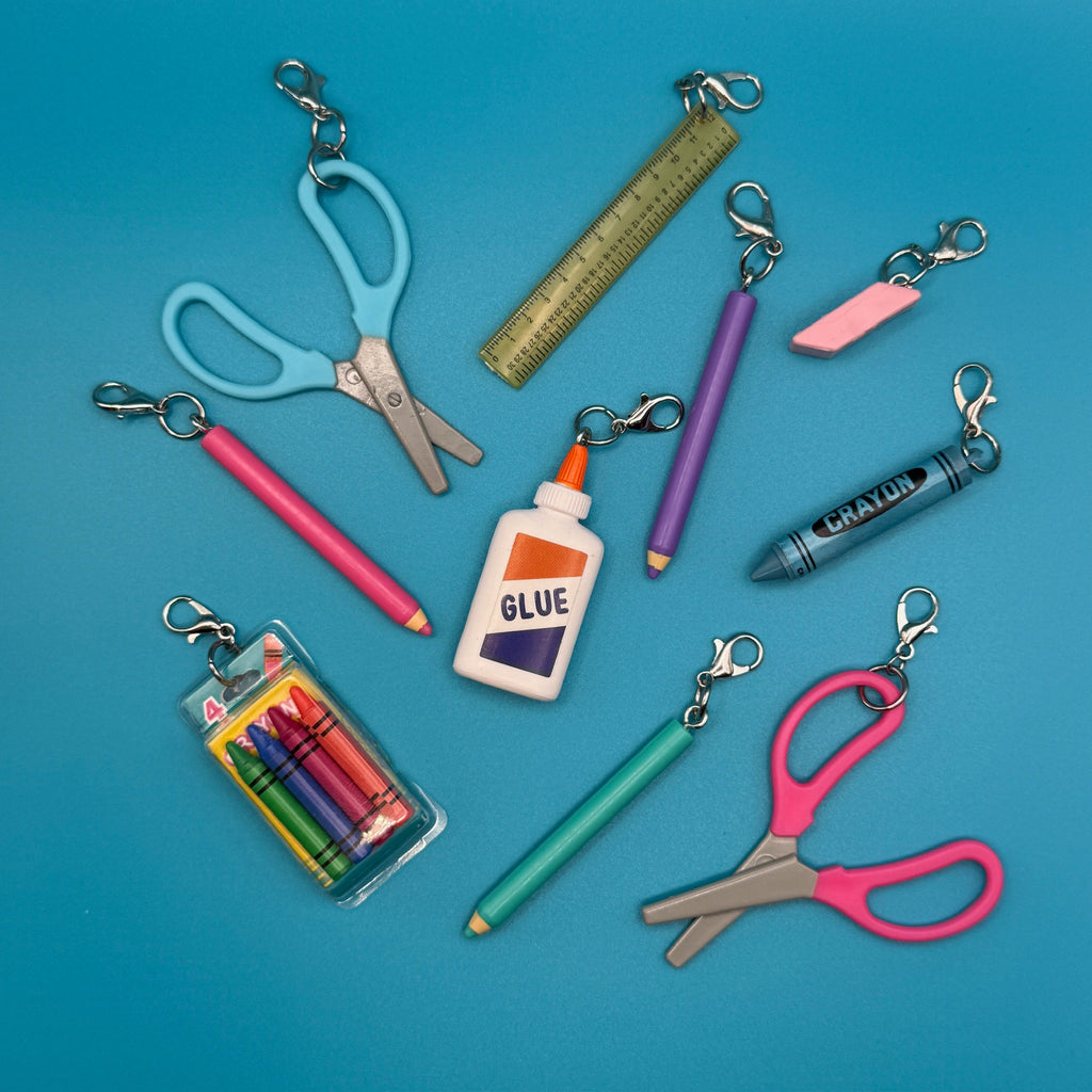 Mini School Supplies Silver Trinket Bag Charms