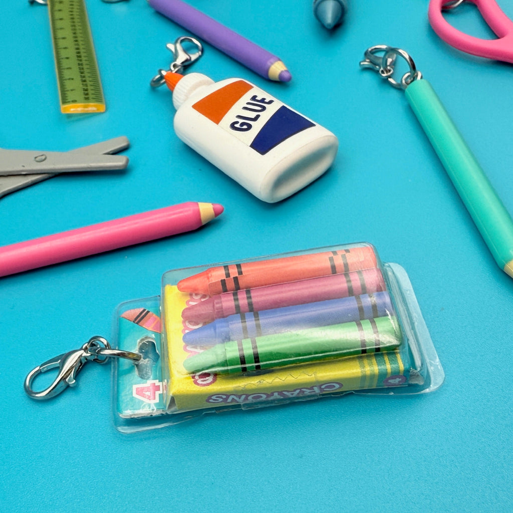 Mini School Supplies Silver Trinket Bag Charms