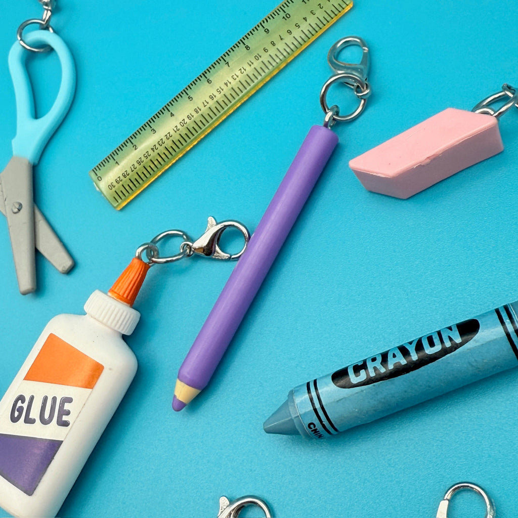 Mini School Supplies Silver Trinket Bag Charms