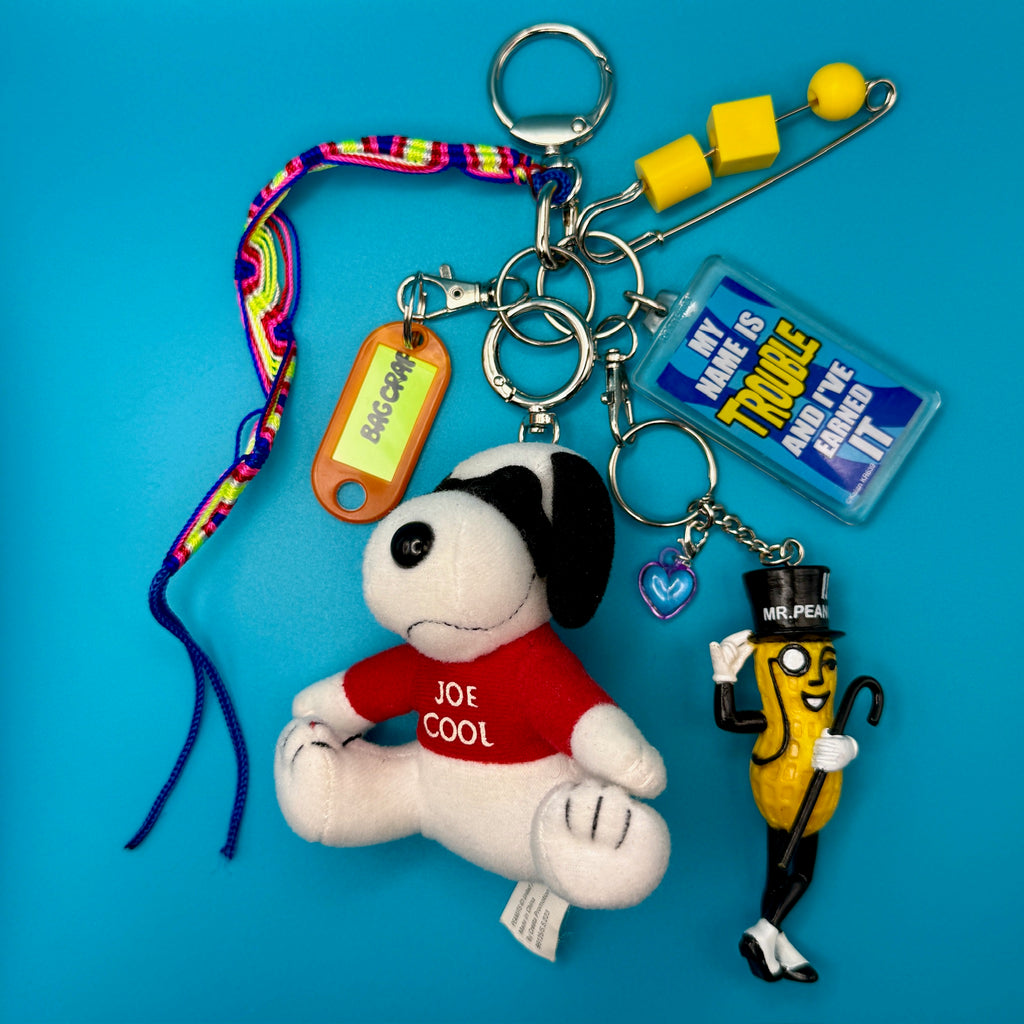 One-of-One Y2K Vintage Keychain Bag Charm Pack — Joe Cool Snoopy, Mr. Peanut