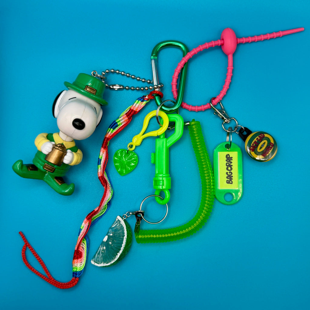 One-of-One Vintage Y2K Keychain Bag Charm Pack — Leprechaun Snoopy, Daria