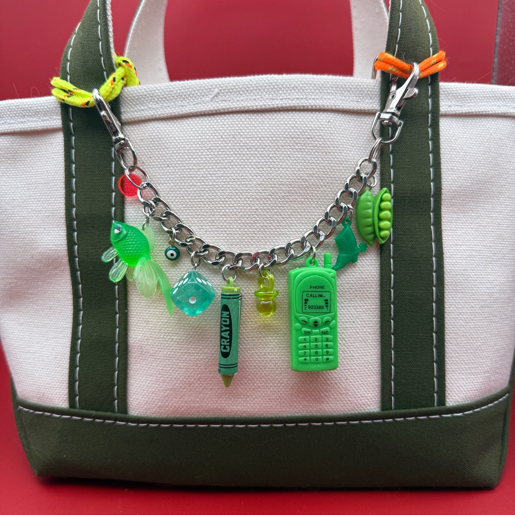 Green Trinket  Chain - vintage bag charm chains silver nostalgia vintage y2k vintage keychain vintage charms for bag nostalgia vintage keychains y2k collectible - Bag Crap