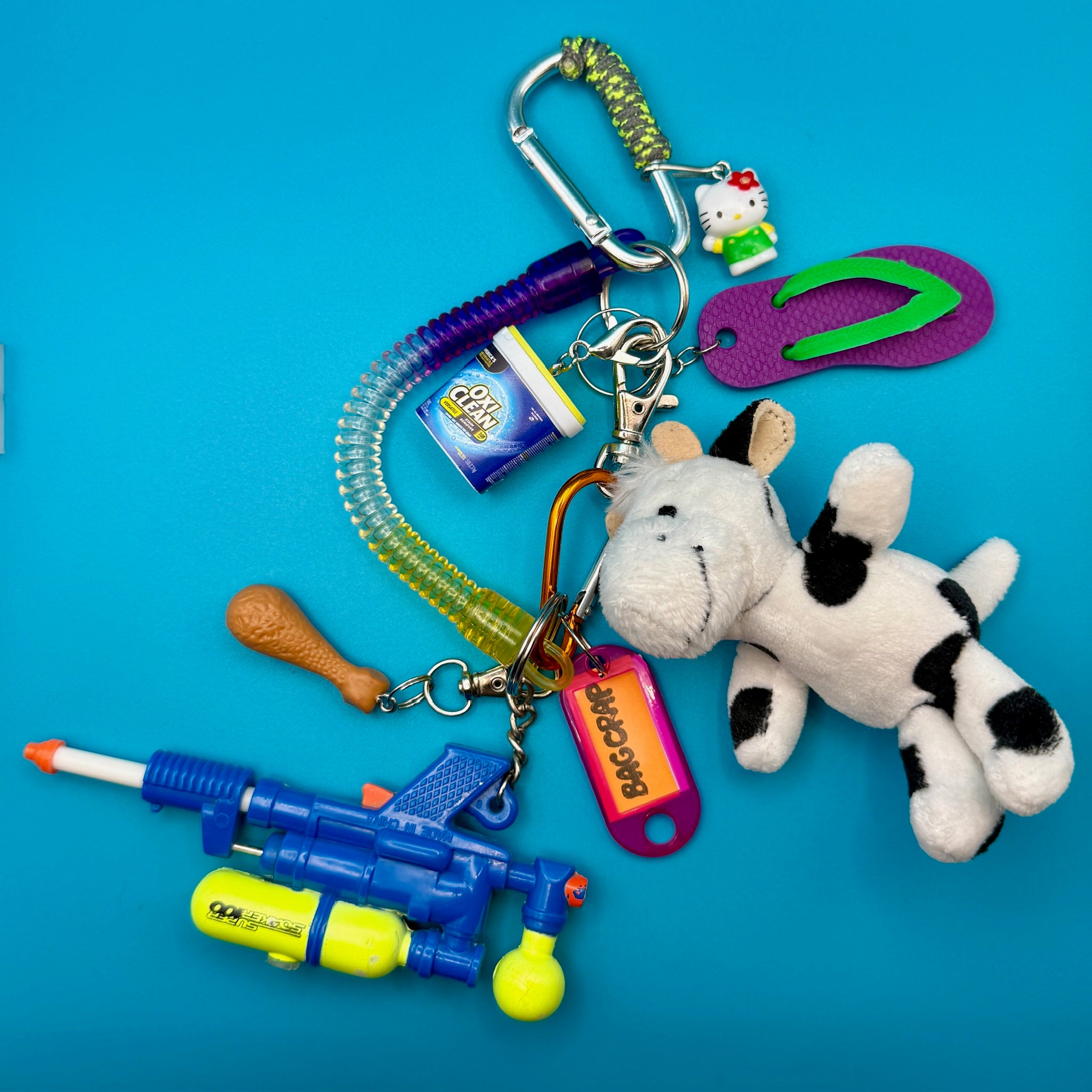 One-of-One 90s     Pack — Super Soaker, Cow, Flip Flop - hello kitty sanrio japan kawaii rare vintage keychain vintage charms for bag nostalgia vintage keychains y2k collectible - Bag Crap