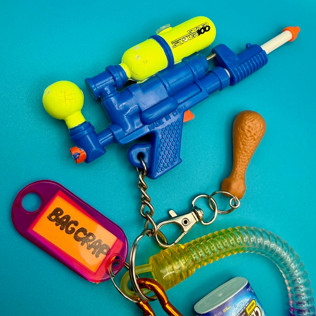 One-of-One 90s Vintage Keychain Bag Charm Pack — Super Soaker, Cow, Flip Flop