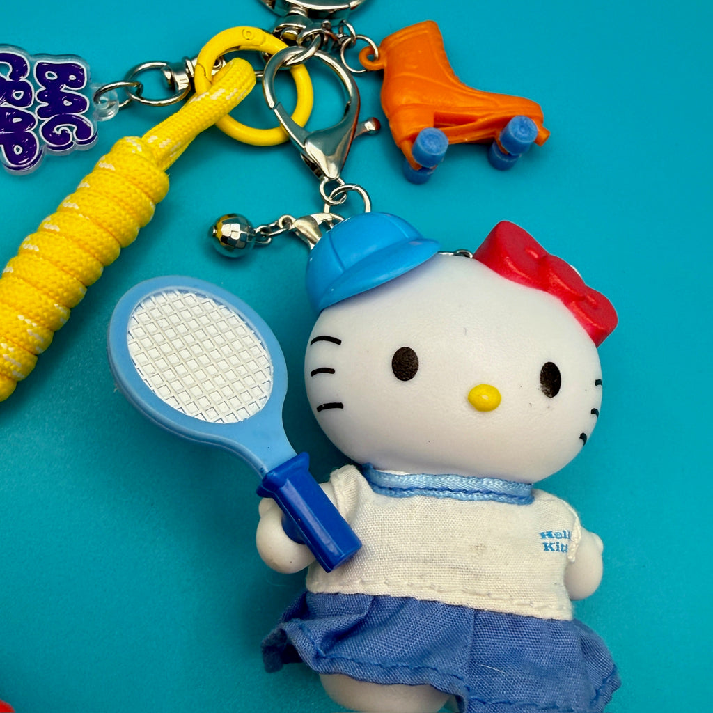 One-of-One Y2K Vintage Keychain Bag Charm Pack — Tennis Hello Kitty, Rollerskate
