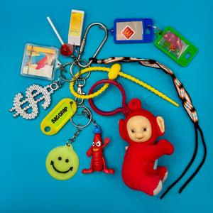 1:1      Pack — Red Teletubbie, Smiley Face -  vintage keychain vintage charms for bag nostalgia vintage keychains y2k collectible - Bag Crap