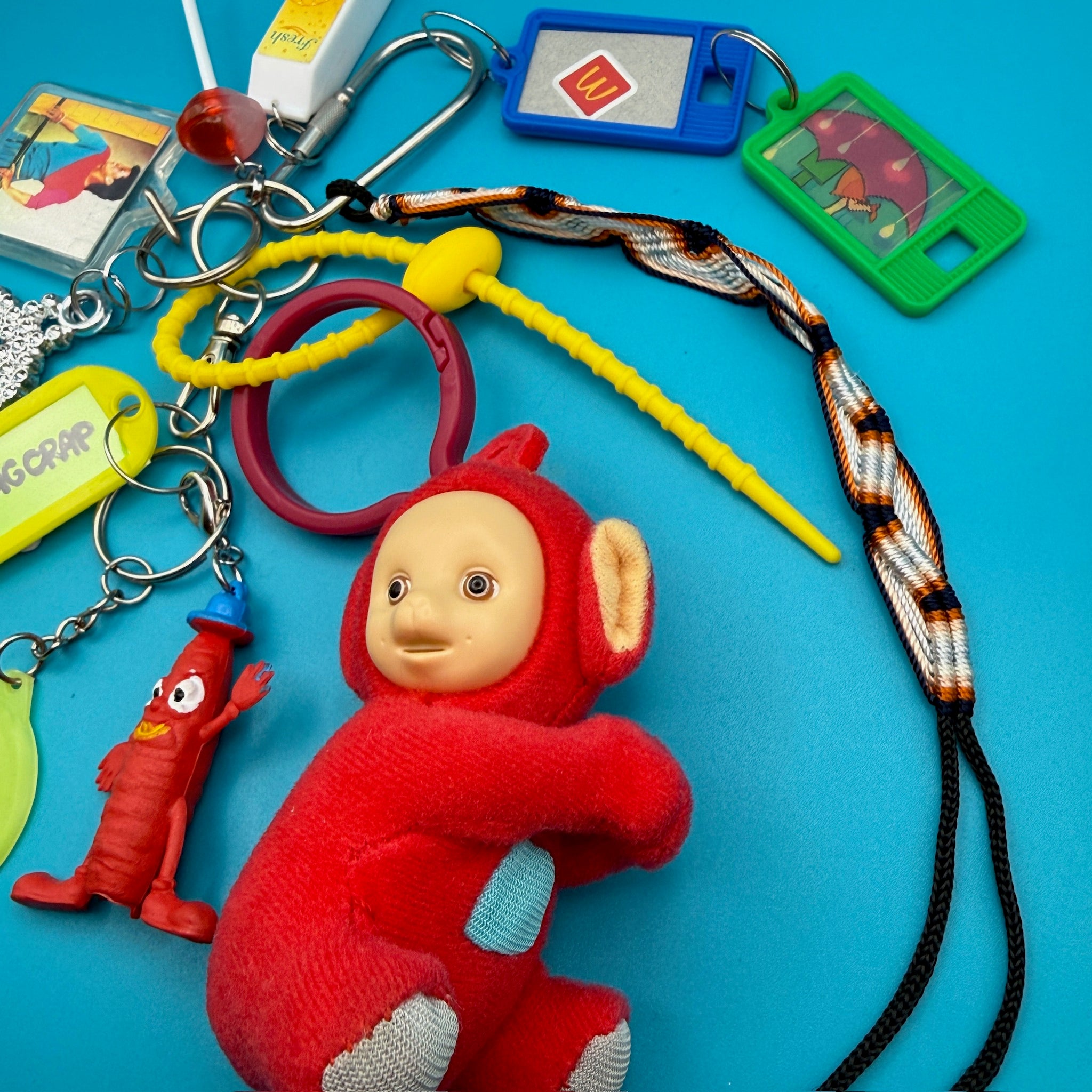 1:1      Pack — Red Teletubbie, Smiley Face -  vintage keychain vintage charms for bag nostalgia vintage keychains y2k collectible - Bag Crap