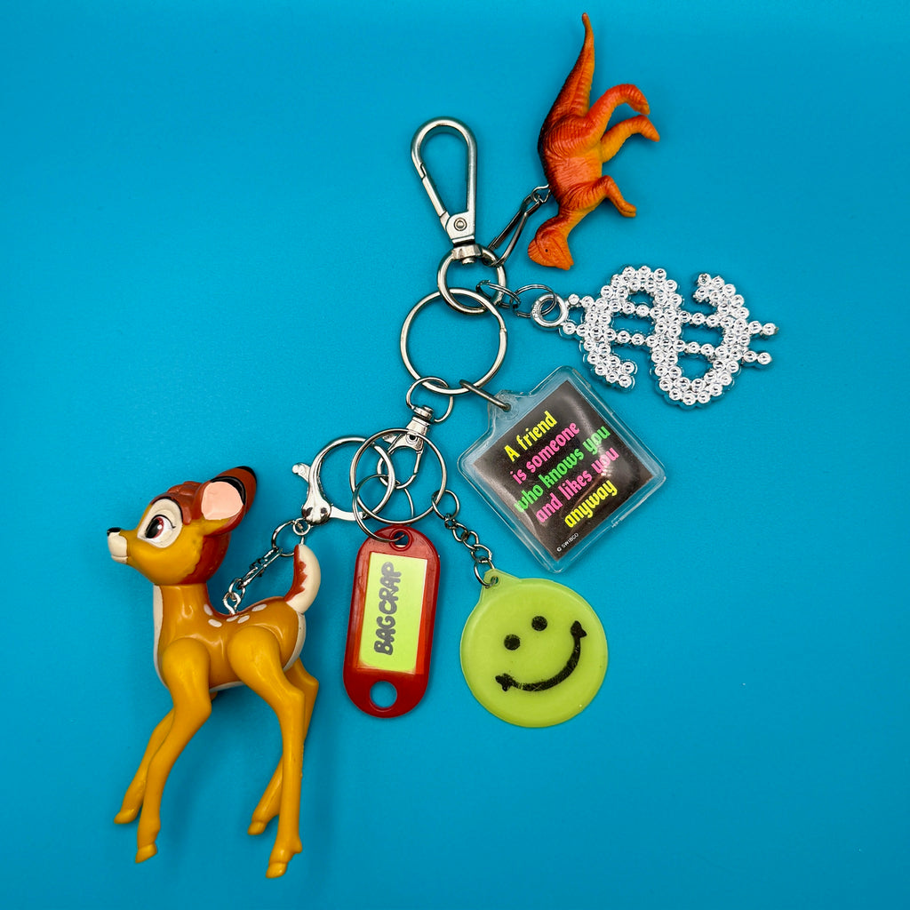 One-of-One 90s Vintage Keychain Bag Charm Pack — Bambi, Smiley, Dinosaur