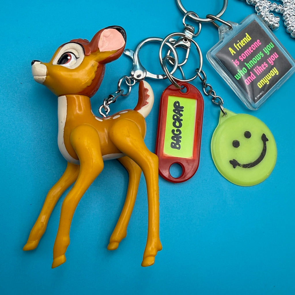 One-of-One 90s Vintage Keychain Bag Charm Pack — Bambi, Smiley, Dinosaur
