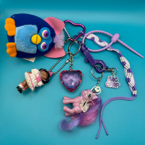 One-of-One 1980's     Pack — Blue Furby, Cabe Patch Doll, My Little Pony -  vintage keychain vintage charms for bag nostalgia vintage keychains y2k collectible - Bag Crap