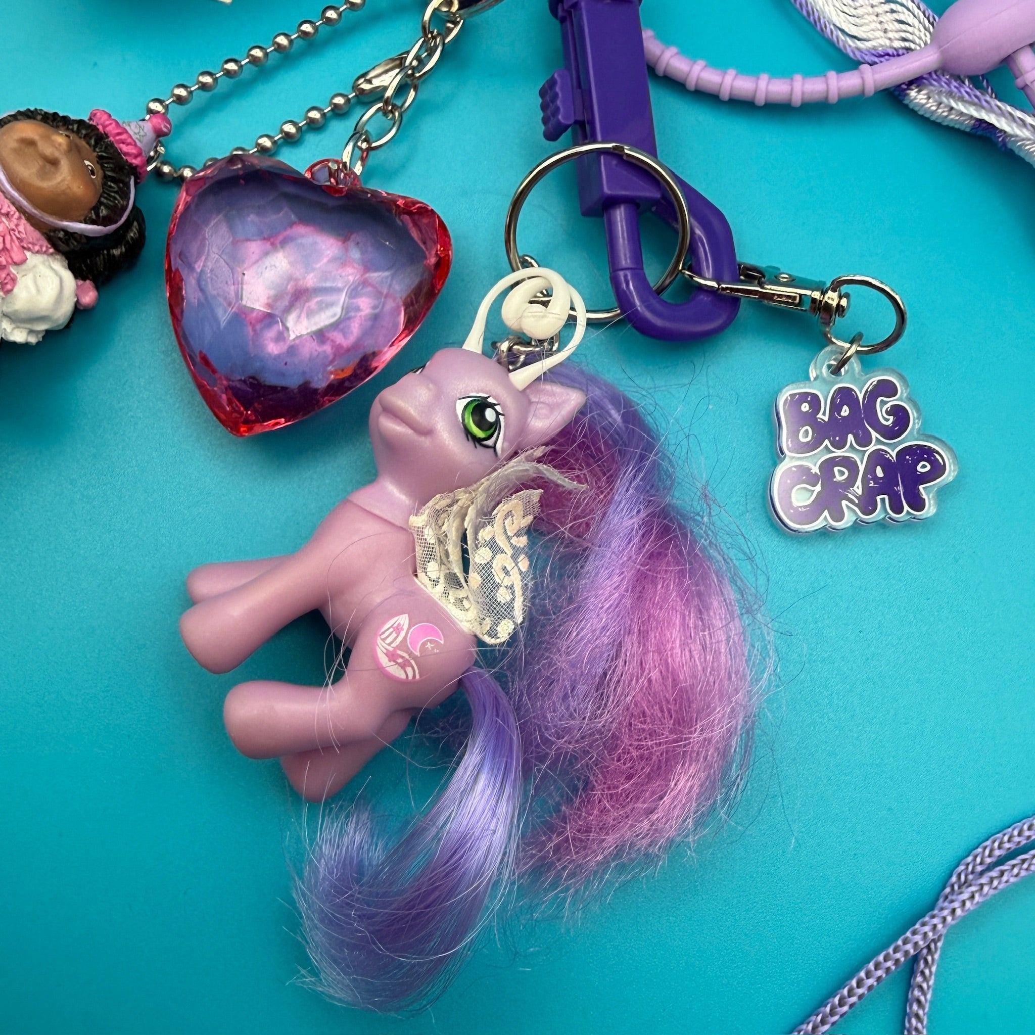 One-of-One 1980's     Pack — Blue Furby, Cabe Patch Doll, My Little Pony -  vintage keychain vintage charms for bag nostalgia vintage keychains y2k collectible - Bag Crap