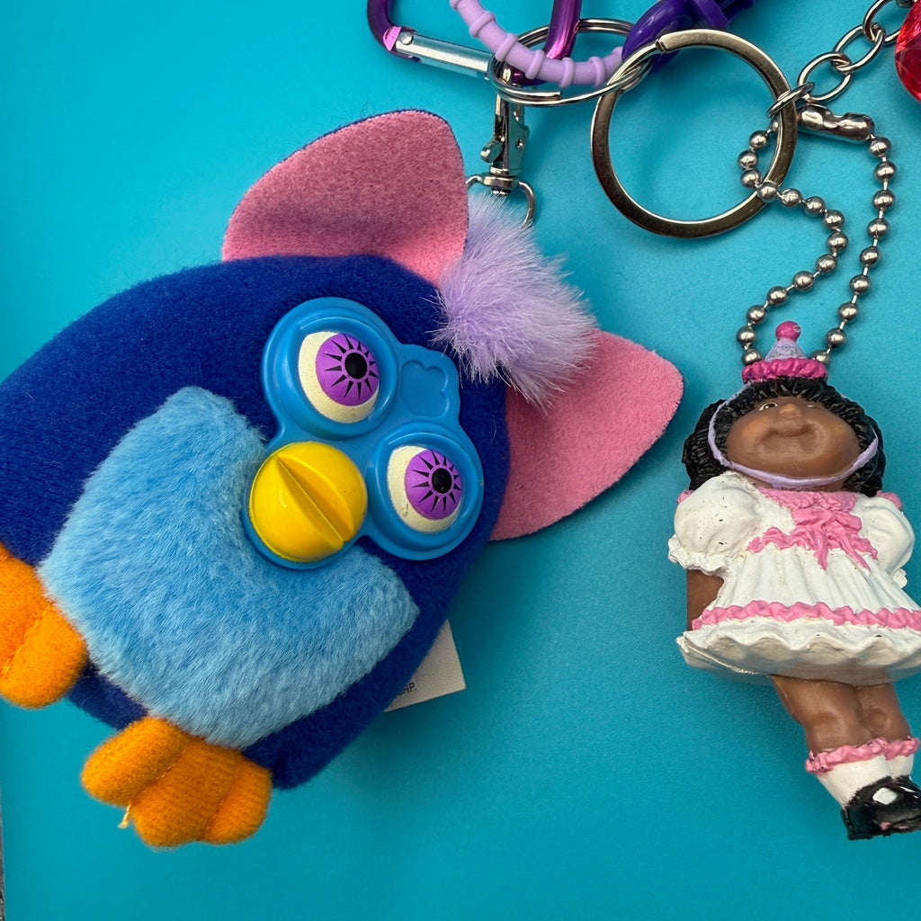 One-of-One 1980's Vintage Keychain Bag Charm Pack — Blue Furby, Cabbage Patch Doll, My Little Pony