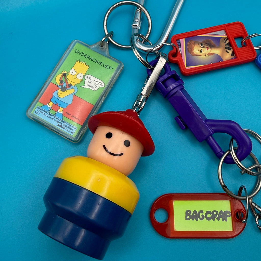 One-of-One 90s Vintage Keychain Bag Charm Pack — Fireman, Wrench, Bart Simpson