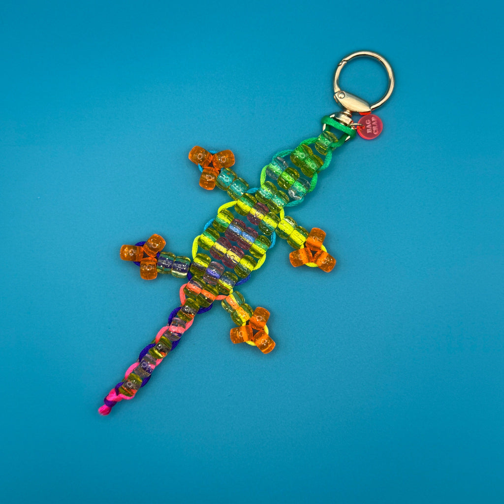 Small Bead Buddy Lizard Bag Charm - Neon Green and Yellow