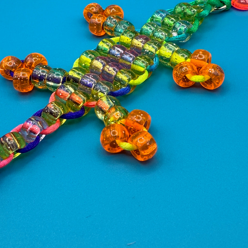 Small Bead Buddy Lizard Bag Charm - Neon Green and Yellow