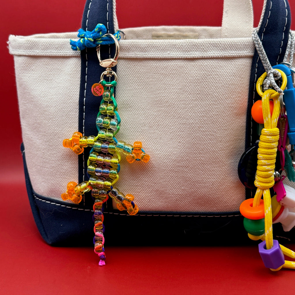 Small Bead Buddy Lizard Bag Charm - Neon Green and Yellow