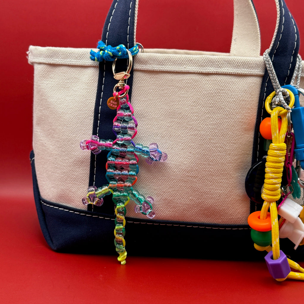 Small Bead Buddy Lizard Bag Charm - Neon Blue and Purple