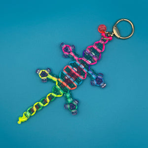 Small Bead Buddy Lizard   - Neon Blue and Purple -  vintage keychain vintage charms for bag nostalgia vintage keychains y2k collectible - Bag Crap