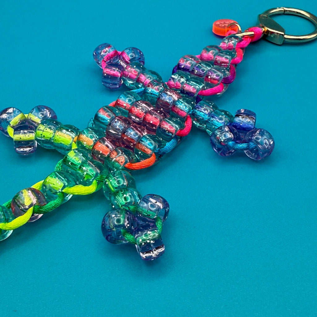 Small Bead Buddy Lizard Bag Charm - Neon Blue and Purple