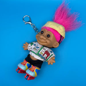 RARE 4'  Troll Doll  : Roller Blading Troll with Pink Hair - troll charms troll keychains vintage keychain vintage charms for bag nostalgia vintage keychains y2k collectible - Bag Crap