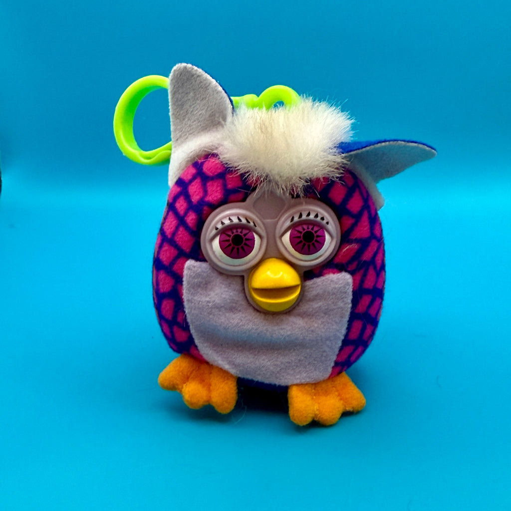Vintage Y2K Purple & Blue Print Furby Plush Bag Charm