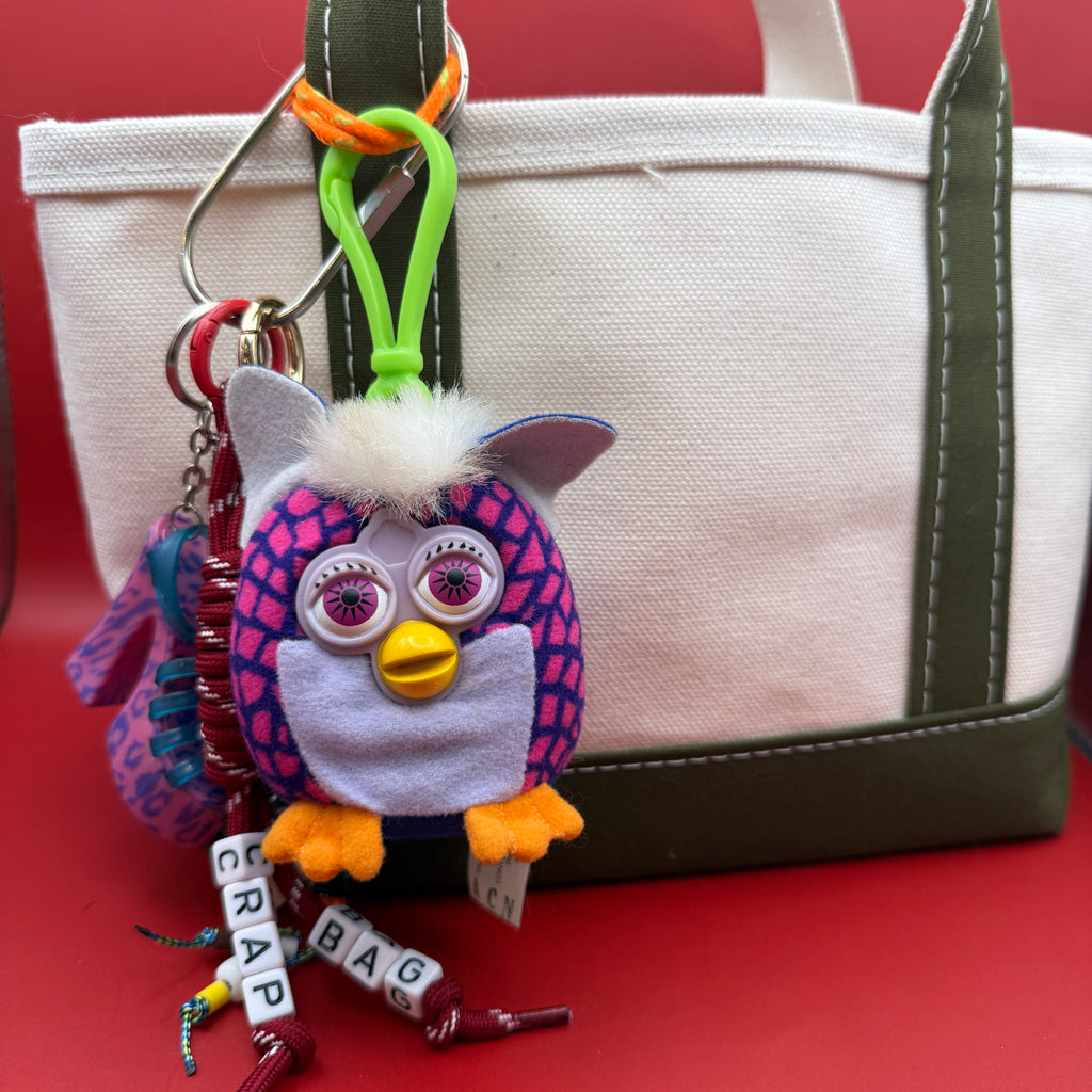 Vintage Y2K Purple & Blue Print Furby Plush Bag Charm