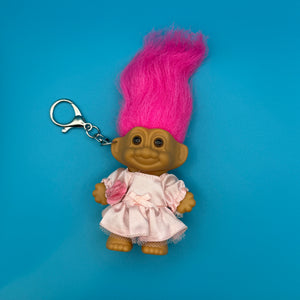 3' Small  Troll Doll  : Pink Hair & Pink Dress - troll charms troll keychains vintage keychain vintage charms for bag nostalgia vintage keychains y2k collectible - Bag Crap