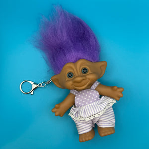 4.5'  Troll Doll  : Purple Hair & Polka Dots - troll charms troll keychains vintage keychain vintage charms for bag nostalgia vintage keychains y2k collectible - Bag Crap
