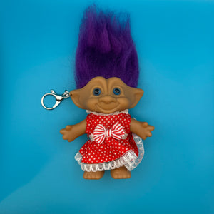 4.5'  Troll Doll  : Purple Hair & Red Dress - troll charms troll keychains vintage keychain vintage charms for bag nostalgia vintage keychains y2k collectible - Bag Crap