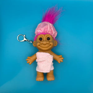 RARE 4'  Troll Doll  : Pink Towel & Shower Cap - troll charms troll keychains vintage keychain vintage charms for bag nostalgia vintage keychains y2k collectible - Bag Crap