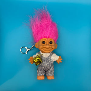4'  Troll Doll  : Pink Hair & Acid Wash Overalls - troll charms troll keychains vintage keychain vintage charms for bag nostalgia vintage keychains y2k collectible - Bag Crap