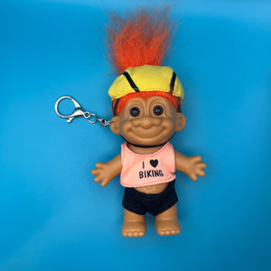 RARE 4'  Troll Doll  : Neon Orange Hair 'I Love Biking' Tank - troll charms troll keychains vintage keychain vintage charms for bag nostalgia vintage keychains y2k collectible - Bag Crap