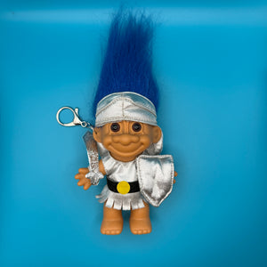 4'  Troll Doll  : Blue Hair Silver Knight & Sword - troll charms troll keychains vintage keychain vintage charms for bag nostalgia vintage keychains y2k collectible - Bag Crap