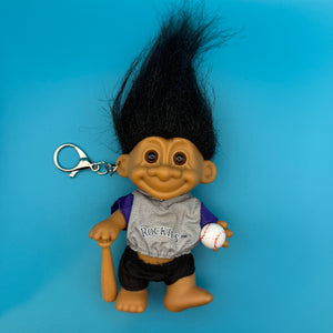 4'  Troll Doll  : Black Hair Rockies Baseball Troll - troll charms troll keychains vintage keychain vintage charms for bag nostalgia vintage keychains y2k collectible - Bag Crap