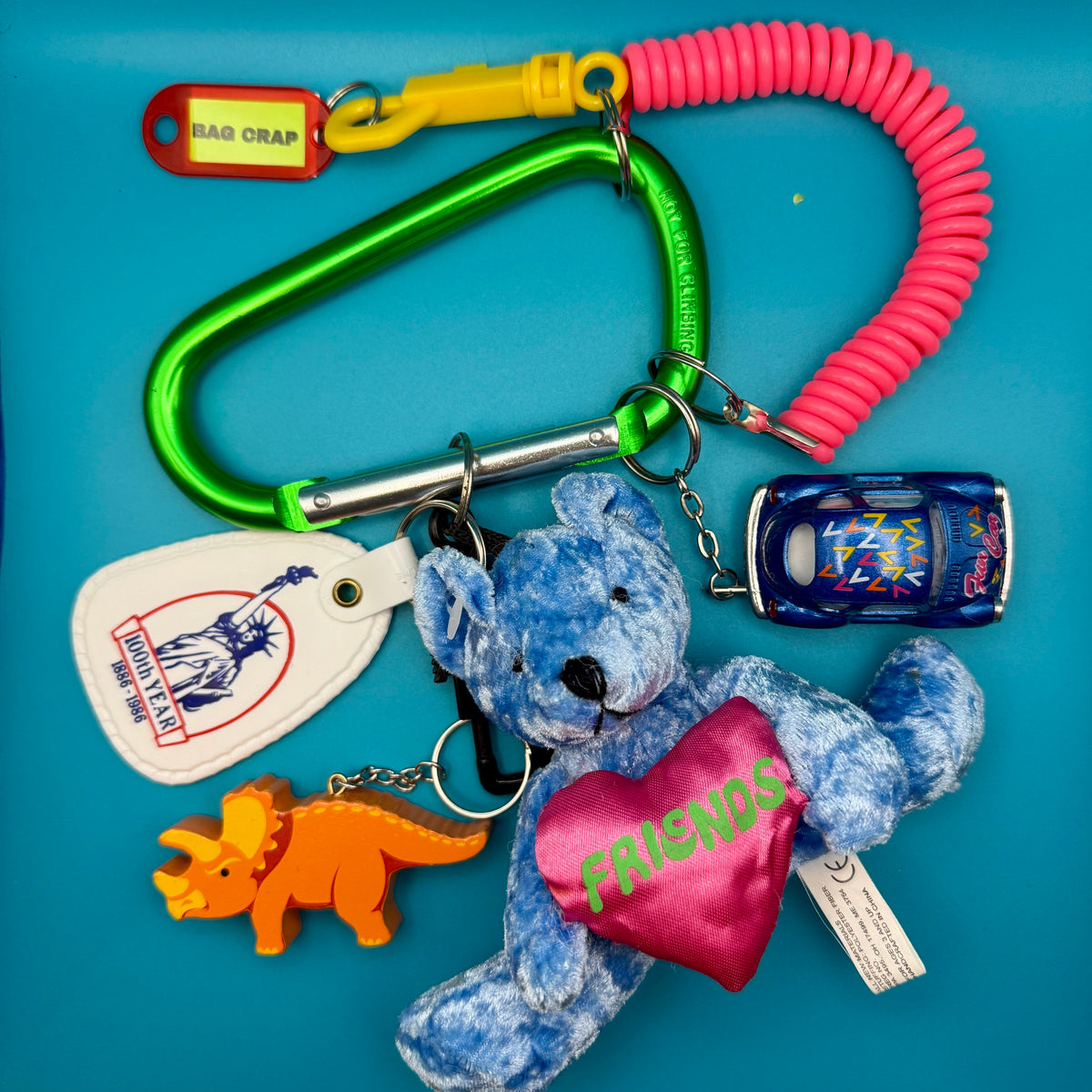 Xl Green Carabiner Teddy Bear Y2k    &  Pack -  vintage keychain vintage charms for bag nostalgia vintage keychains y2k collectible - Bag Crap