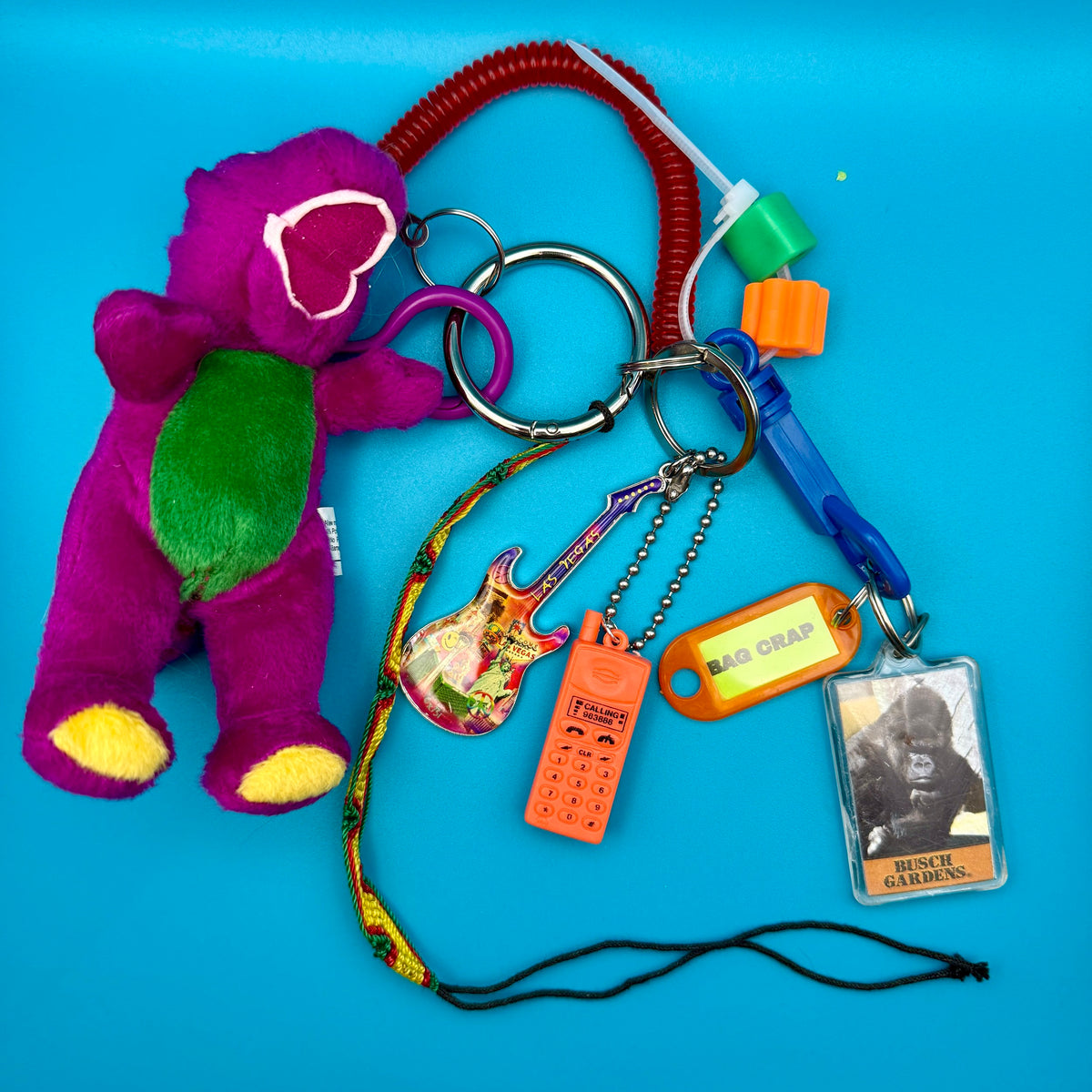 Barney  Busch Gardens 90s    &  Pack -  vintage keychain vintage charms for bag nostalgia vintage keychains y2k collectible - Bag Crap