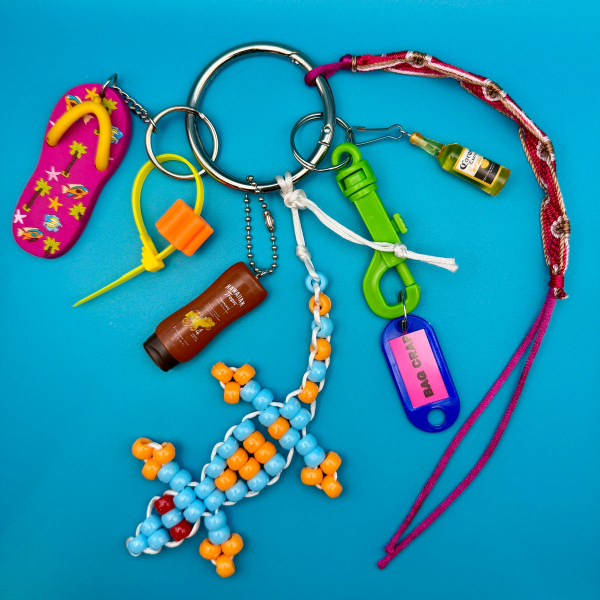 Blue Beaded Lizard    &  Pack -  vintage keychain vintage charms for bag nostalgia vintage keychains y2k collectible - Bag Crap