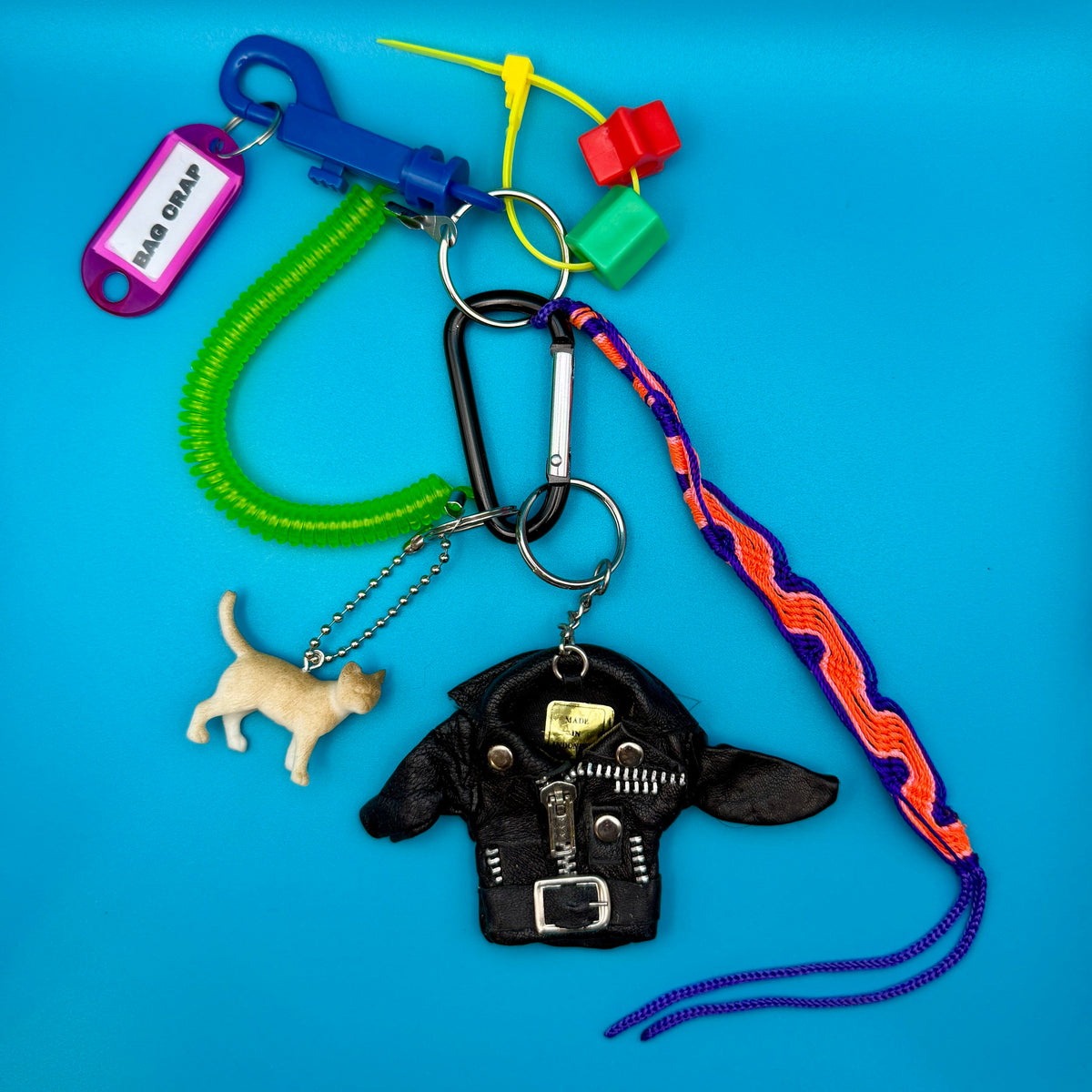 Leather Jacket Kitten    &  Pack -  vintage keychain vintage charms for bag nostalgia vintage keychains y2k collectible - Bag Crap