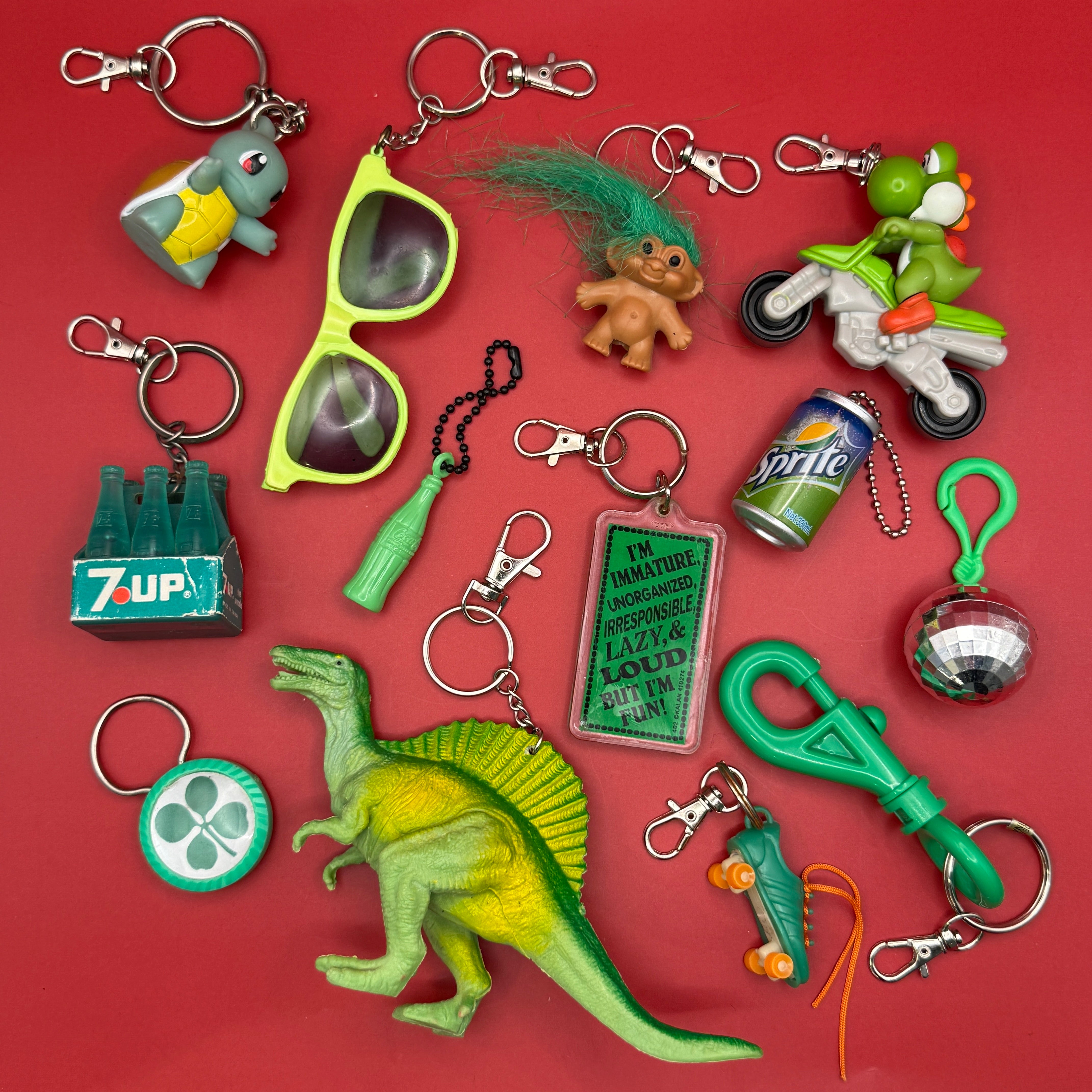 1970s-   s &  s: Green Collection -  vintage keychain vintage charms for bag nostalgia vintage keychains y2k collectible - Bag Crap