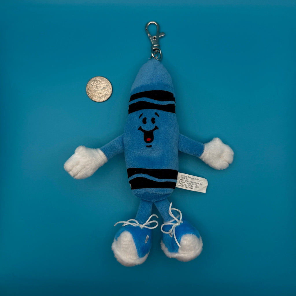 Vintage 90s Plush Blue Crayon Bag Charm Keychain