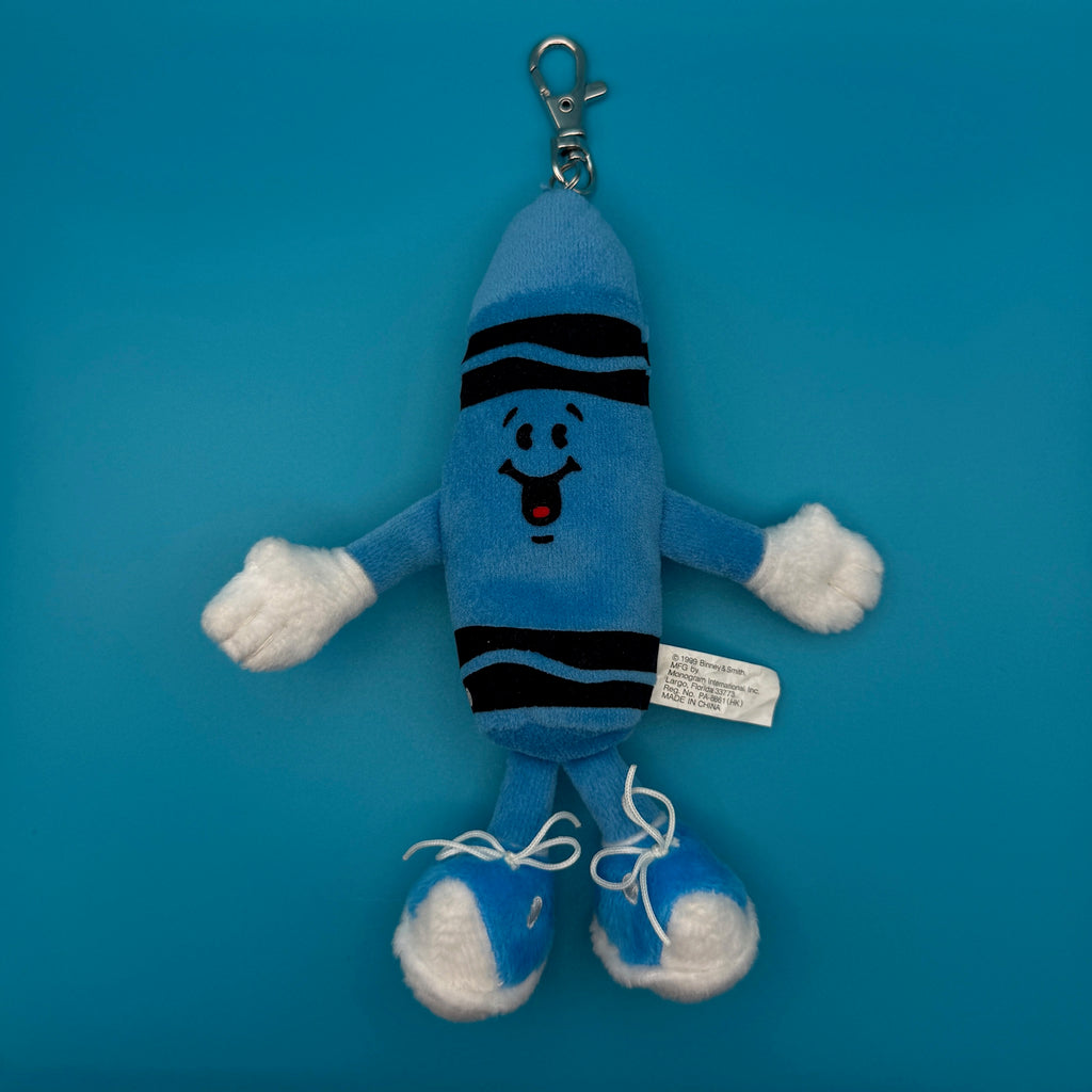 Vintage 90s Plush Blue Crayon Bag Charm Keychain