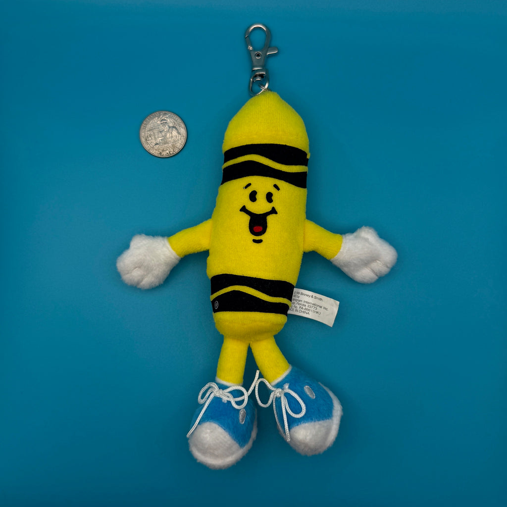 Vintage 90s Plush Yellow Crayon Bag Charm Keychain
