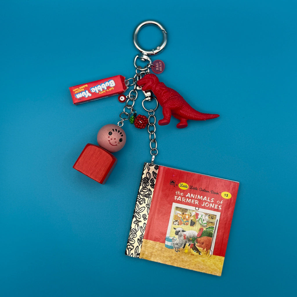 1:1 Vintage Red Little Golden Book Bag Charm & Keychain Pack