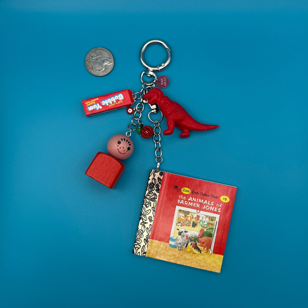 1:1 Vintage Red Little Golden Book Bag Charm & Keychain Pack