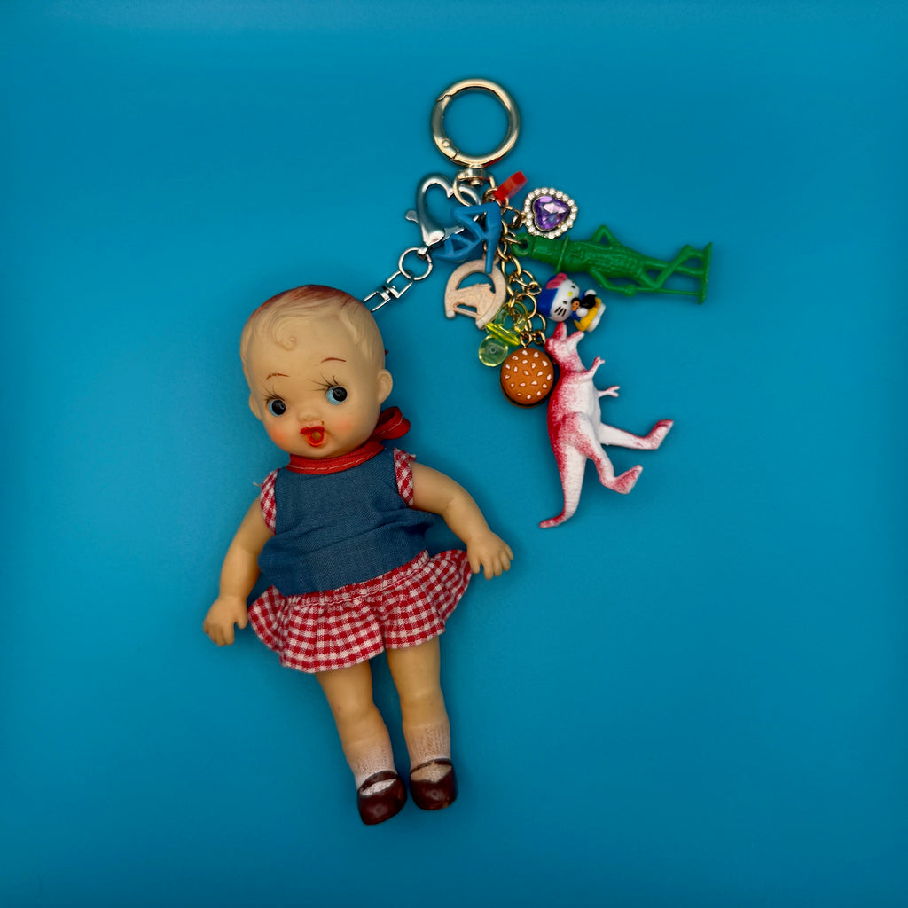 One-of-One 90s Vintage Keychain Bag Charm Pack — Baby Doll, Mr. Peanut, Dinosaur