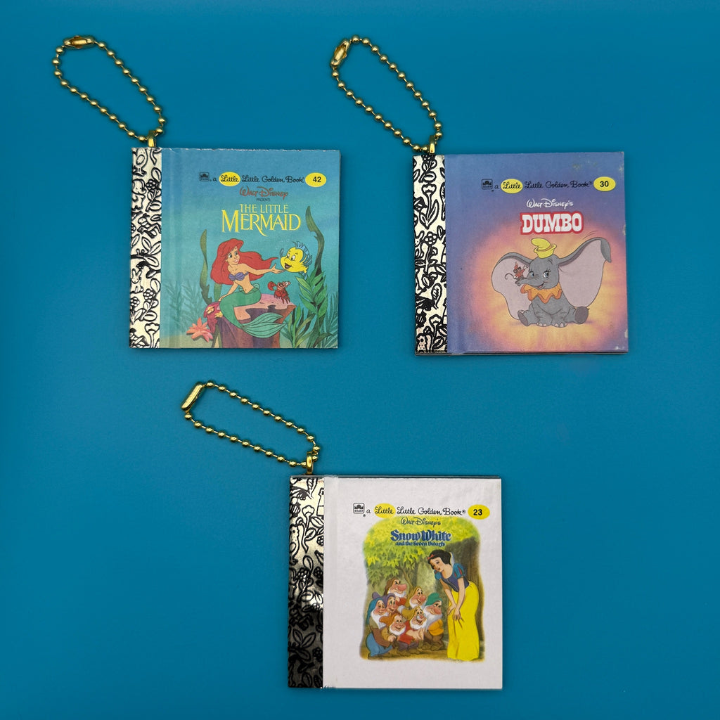 Vintage Little Golden Book Bag Charms - The Little Mermaid, Dumbo, and Snow White