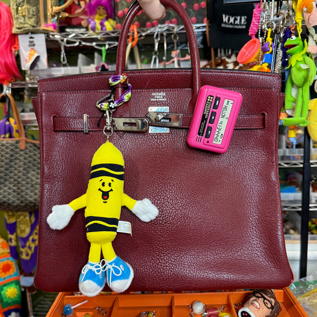 Vintage 90s Plush Yellow Crayon Bag Charm Keychain