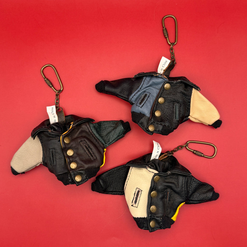 Vintage 90's Color Block Faux Leather Bomber Jacket Keychains